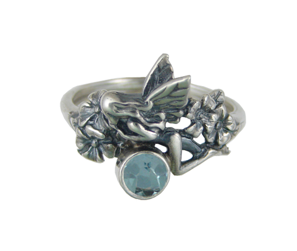 Sterling Silver Fairy Ring With Blue Topaz Size 10